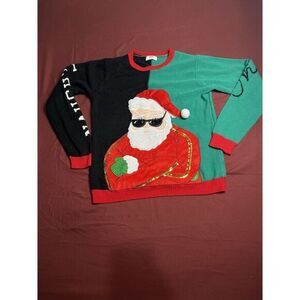 Holiday Time Cool‎ Santa Claus With Shades Christmas Sweater Size (38-40)